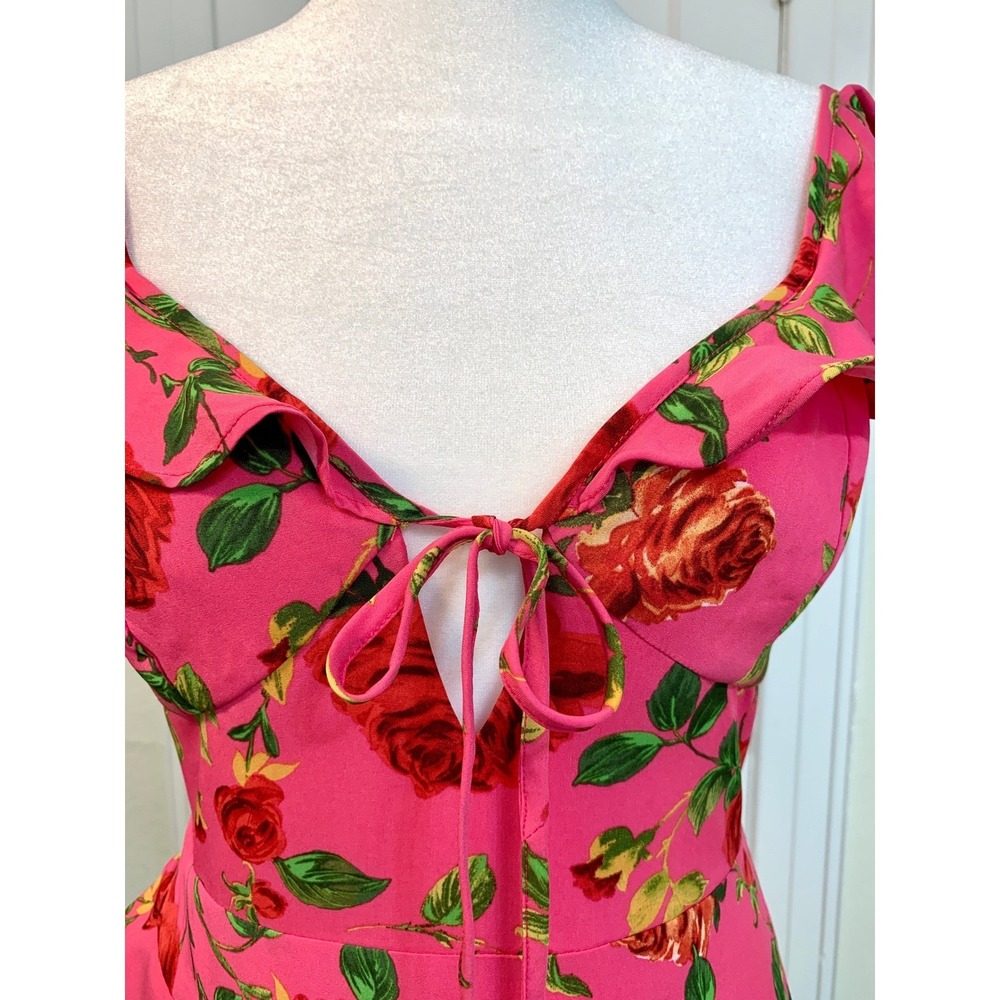 Signature NWT Rose Pink Floral Ruffle Tiered Summer Mini Dress Fuchsia Small - Picture 4 of 16
